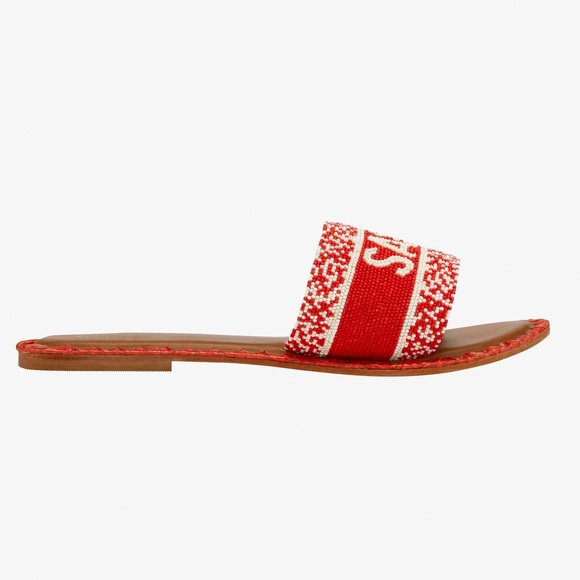 New! De Siena Saint Tropez Sandals in Red Slides Leather & Beads - Picture 3 of 8